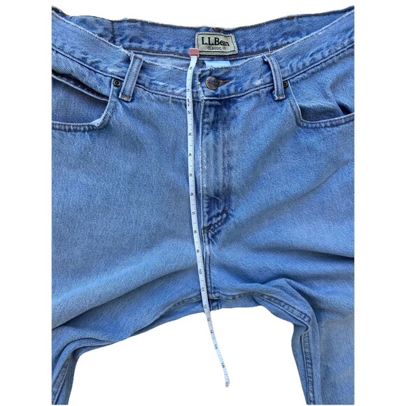VTG LL Bean Classic Fit Jean 35x29 (32x28) 90s Light Wash Fade Distressed Denim - Picture 4 of 15